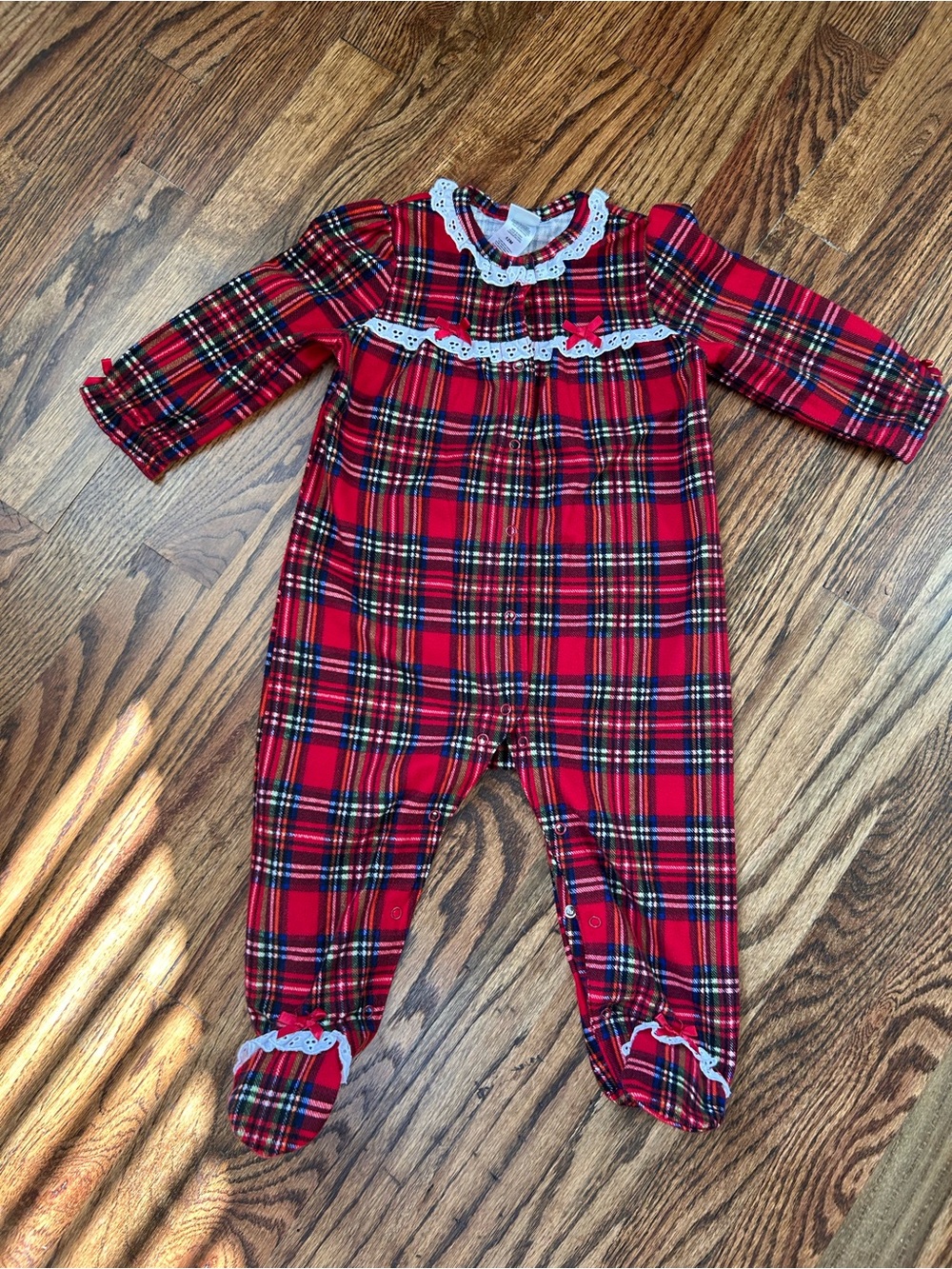 Little Me Christmas Plaid Footed Sleeper 12 Months